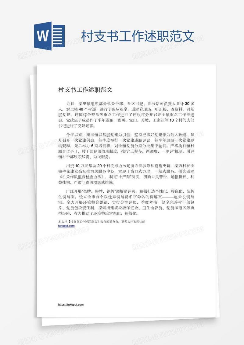 村支书工作述职范文