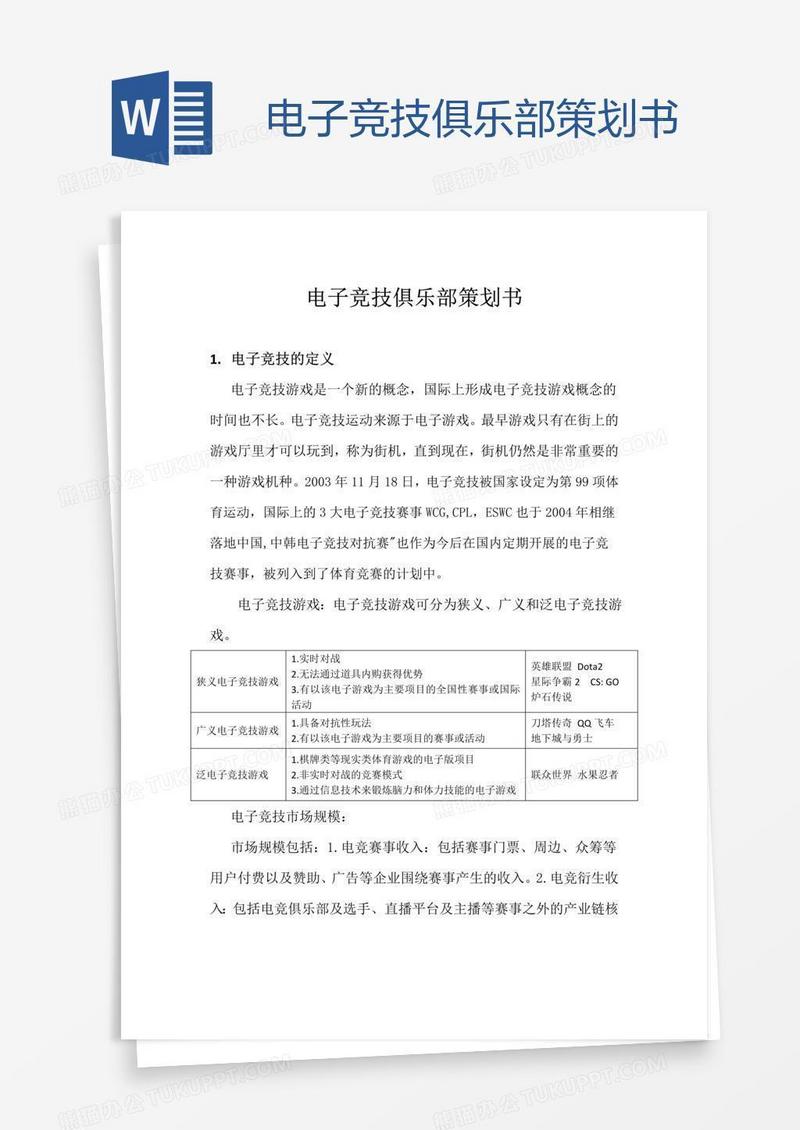 电子竞技俱乐部策划书
