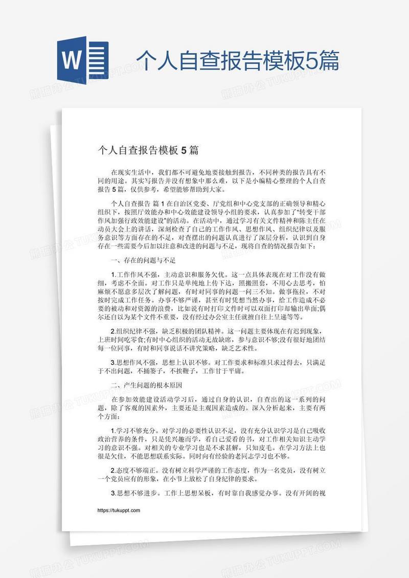 个人自查报告模板5篇