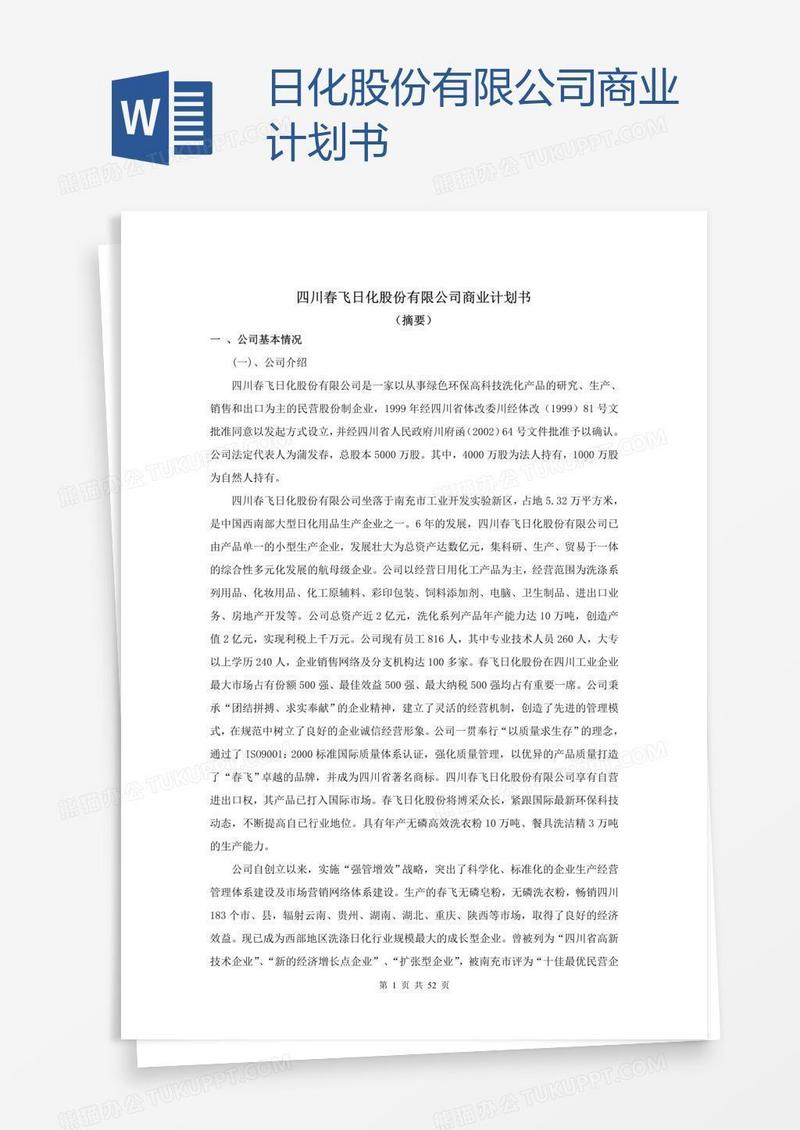 日化股份有限公司商业计划书