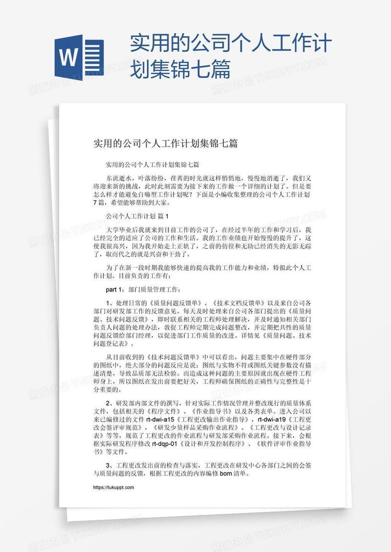 实用的公司个人工作计划集锦七篇