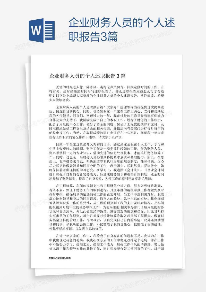 企业财务人员的个人述职报告3篇