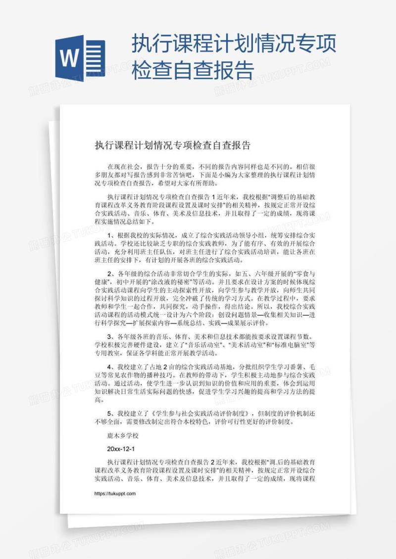 执行课程计划情况专项检查自查报告