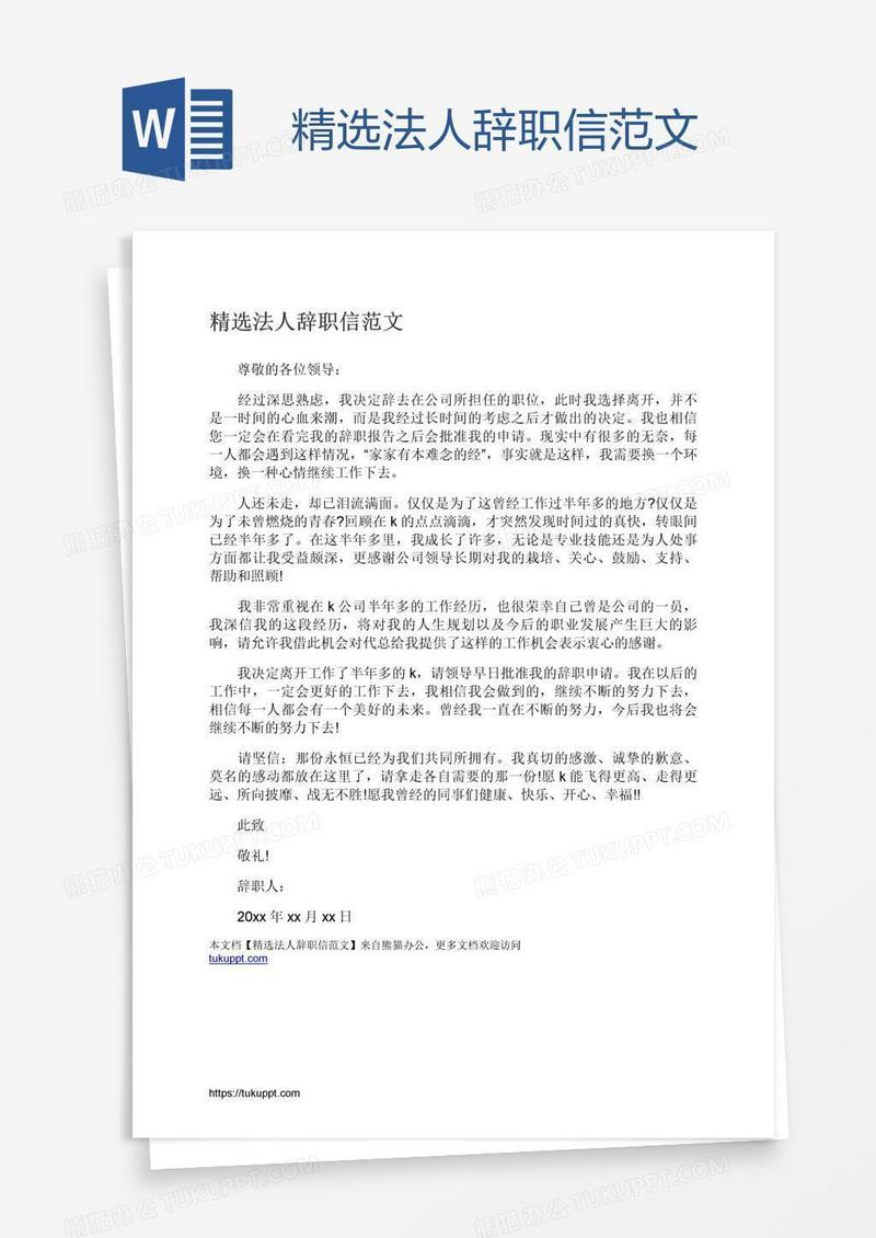 精选法人辞职信范文