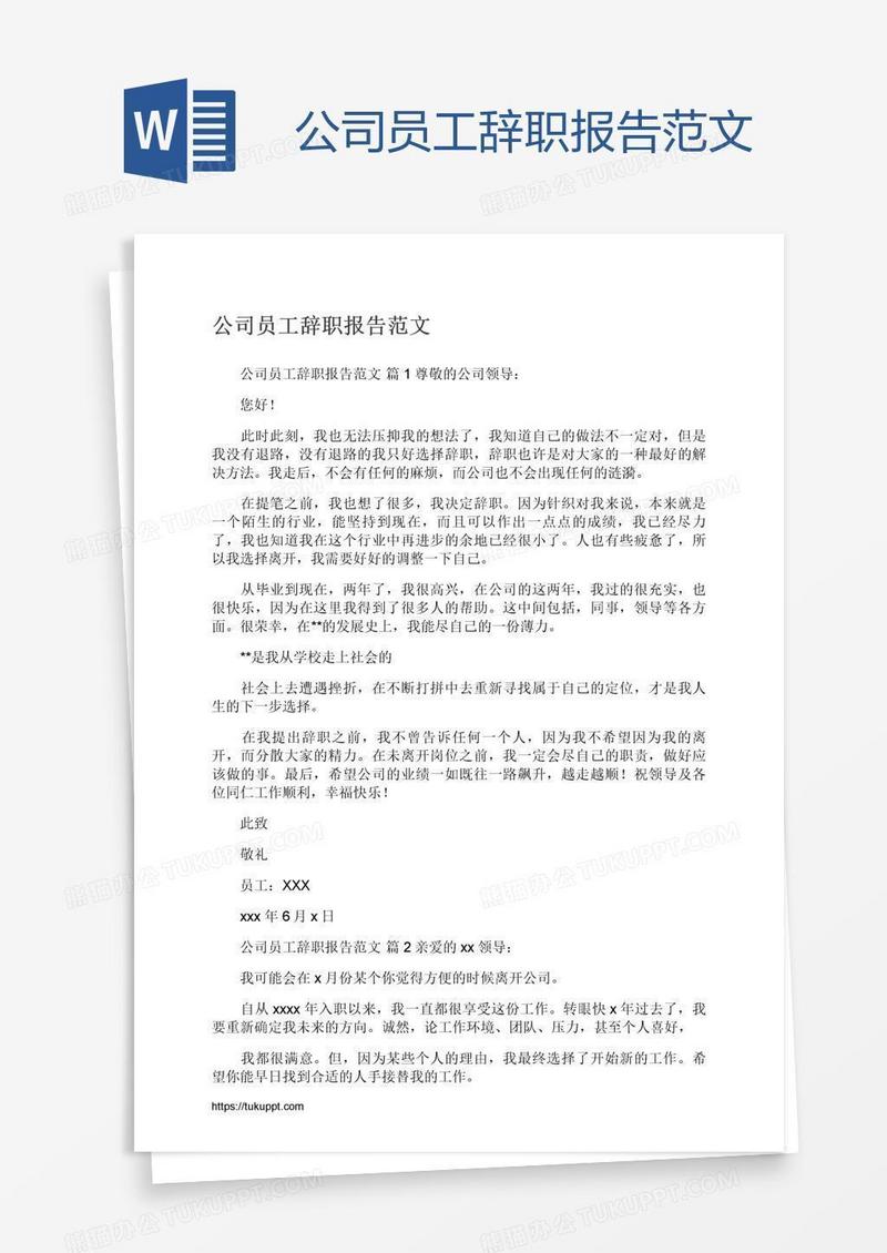 公司员工辞职报告范文