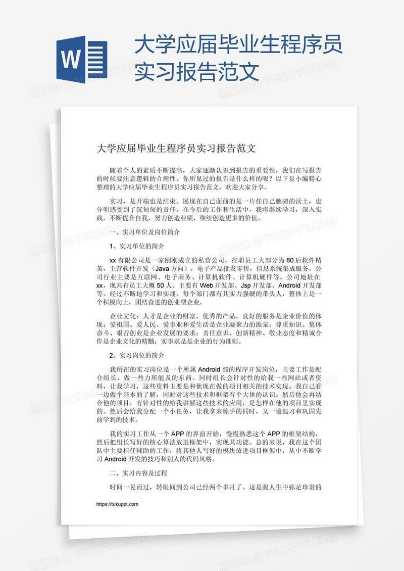 大学应届毕业生程序员实习报告范文