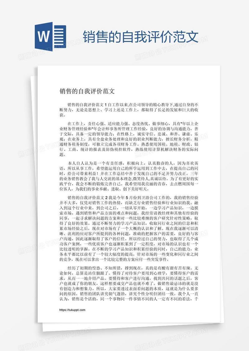 销售的自我评价范文