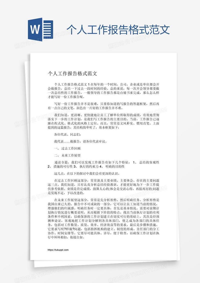个人工作报告格式范文