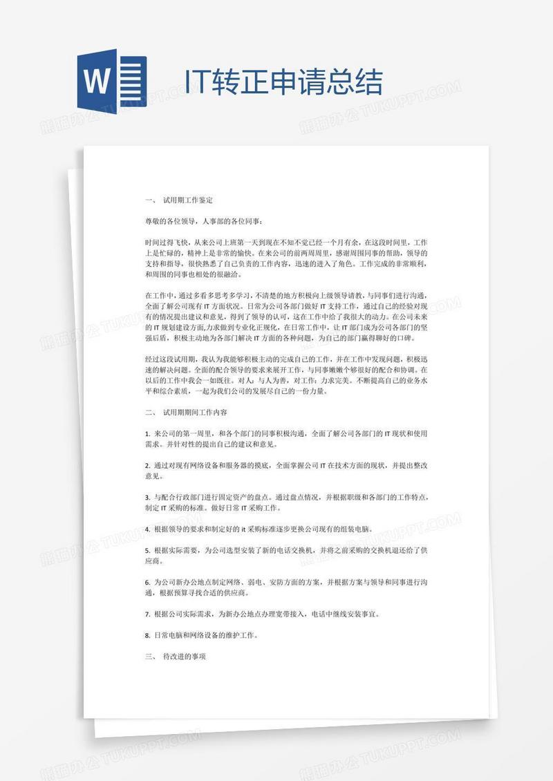IT转正申请总结