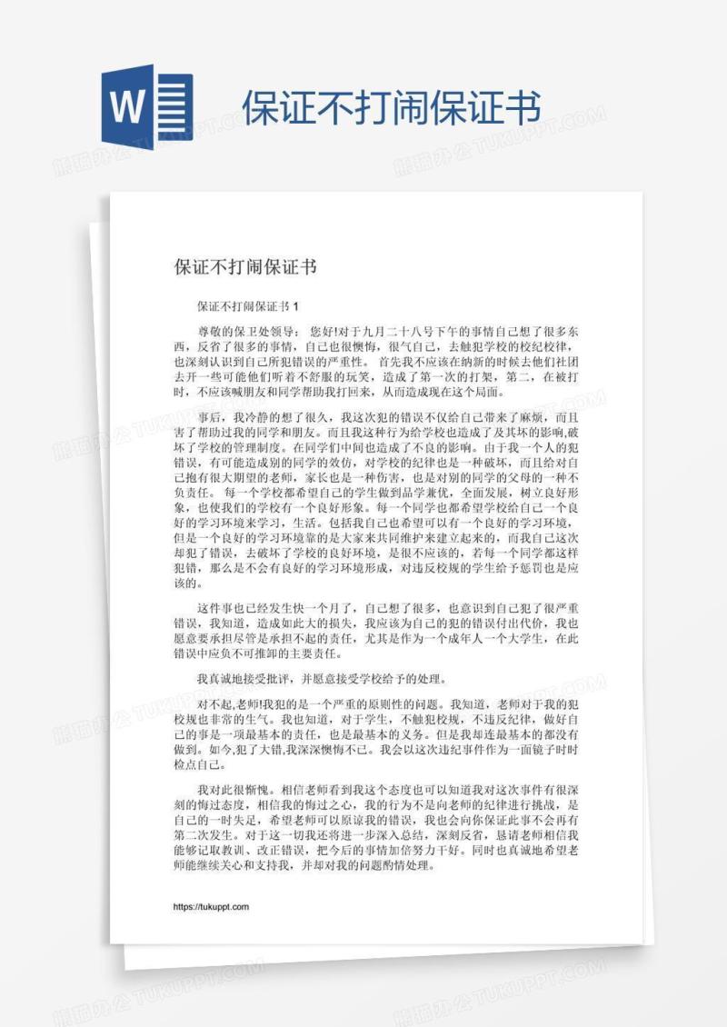 保证不打闹保证书