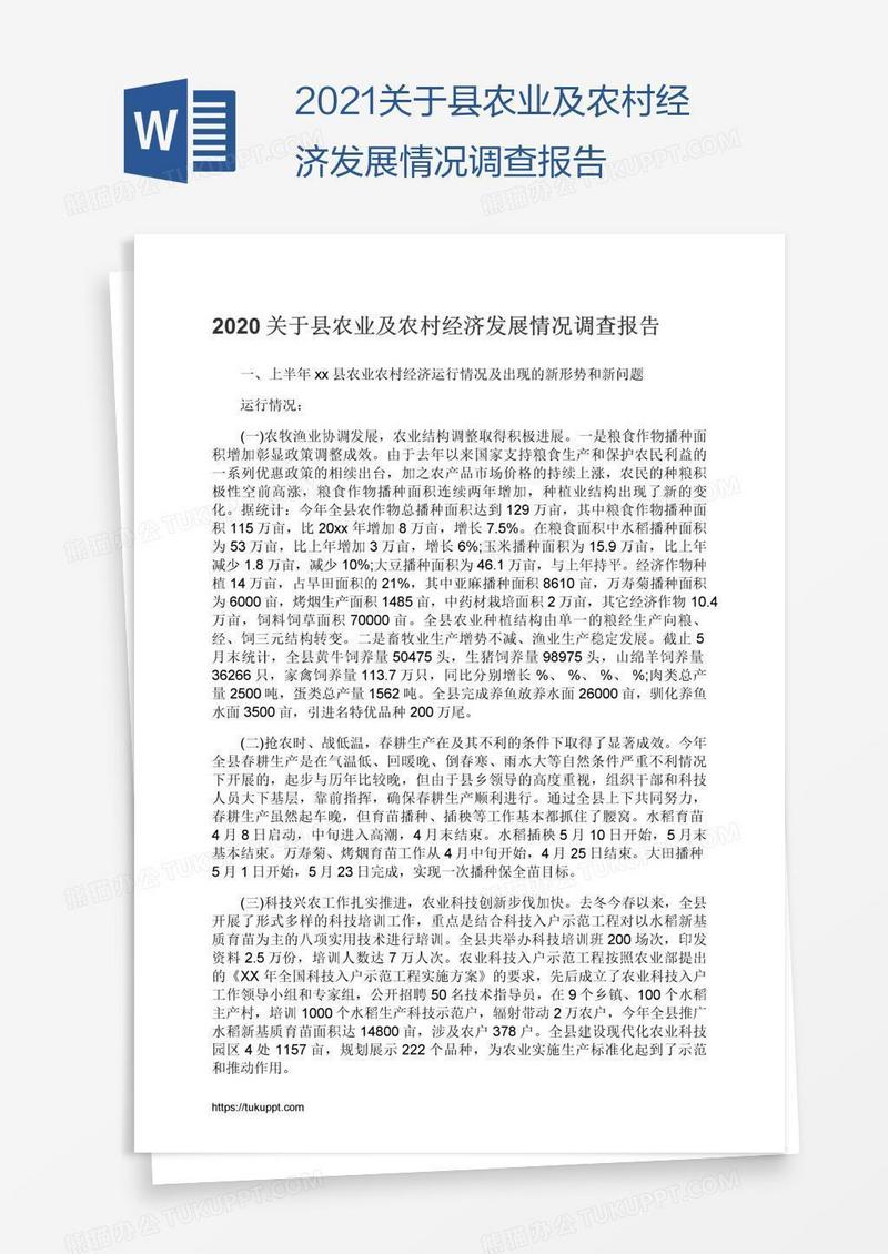 2021关于县农业及农村经济发展情况调查报告
