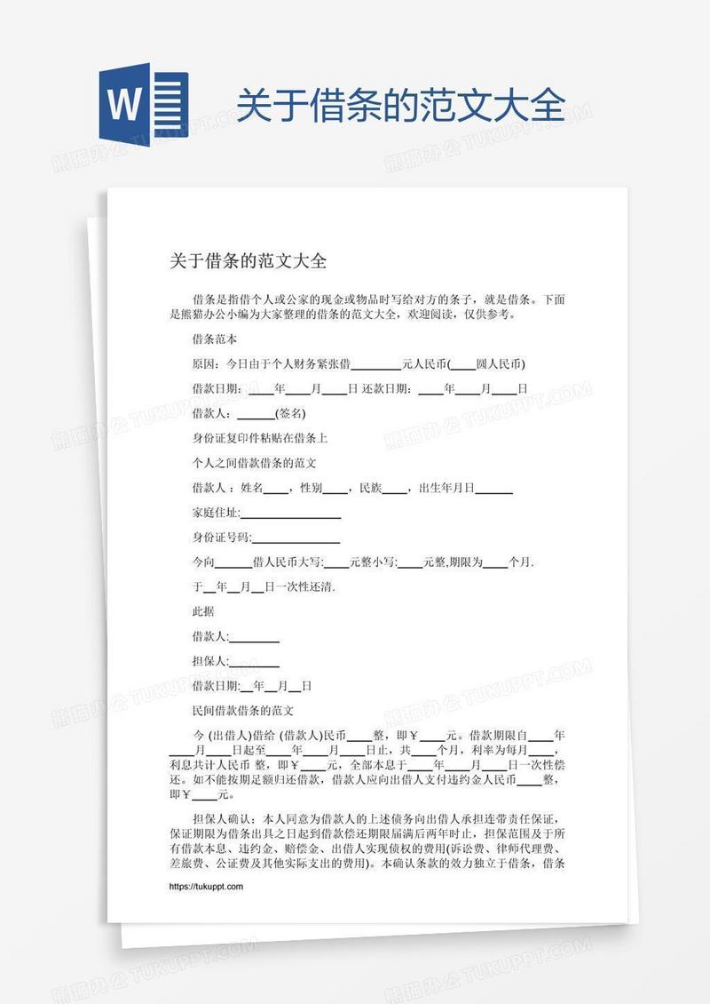 关于借条的范文大全