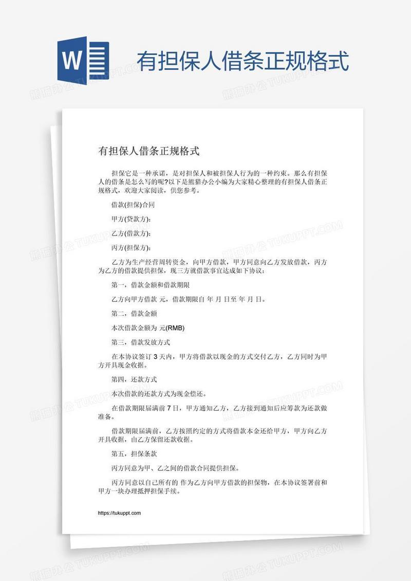 有担保人借条正规格式