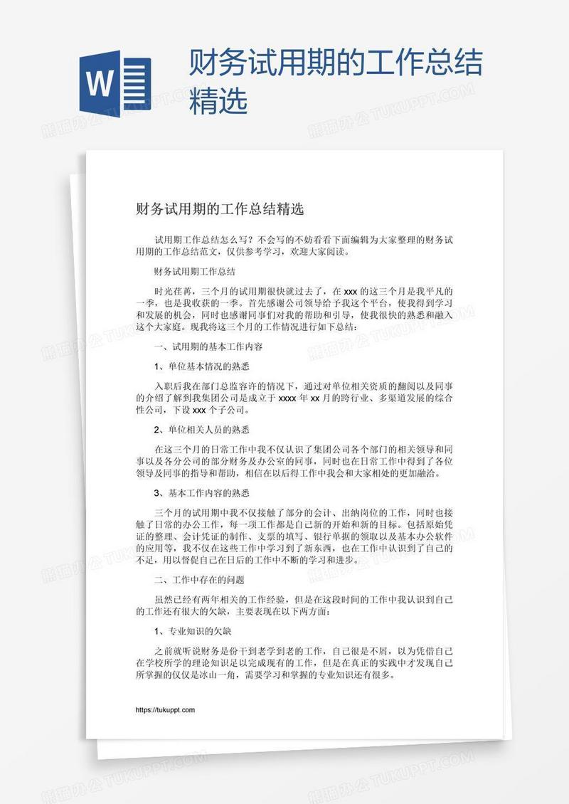 财务试用期的工作总结精选