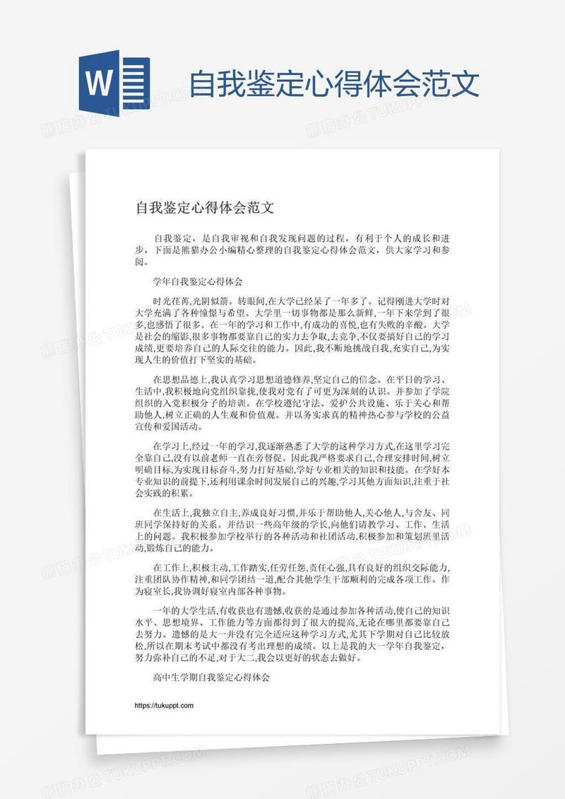 自我鉴定心得体会范文