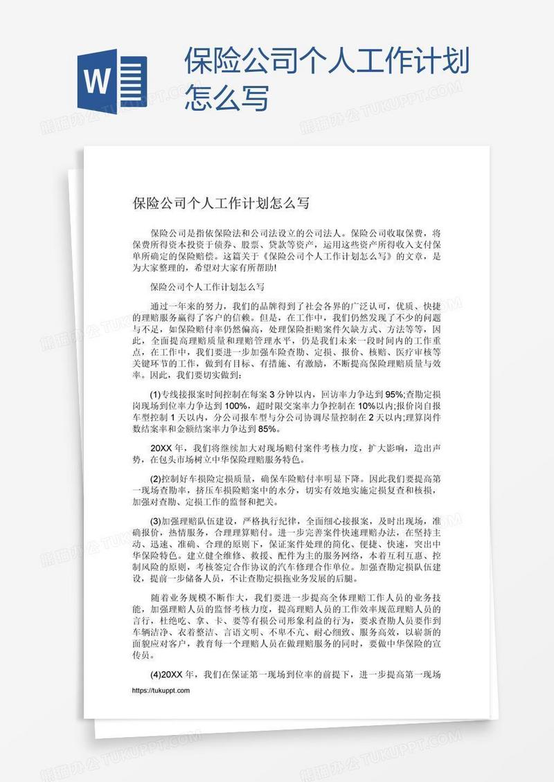 保险公司个人工作计划怎么写