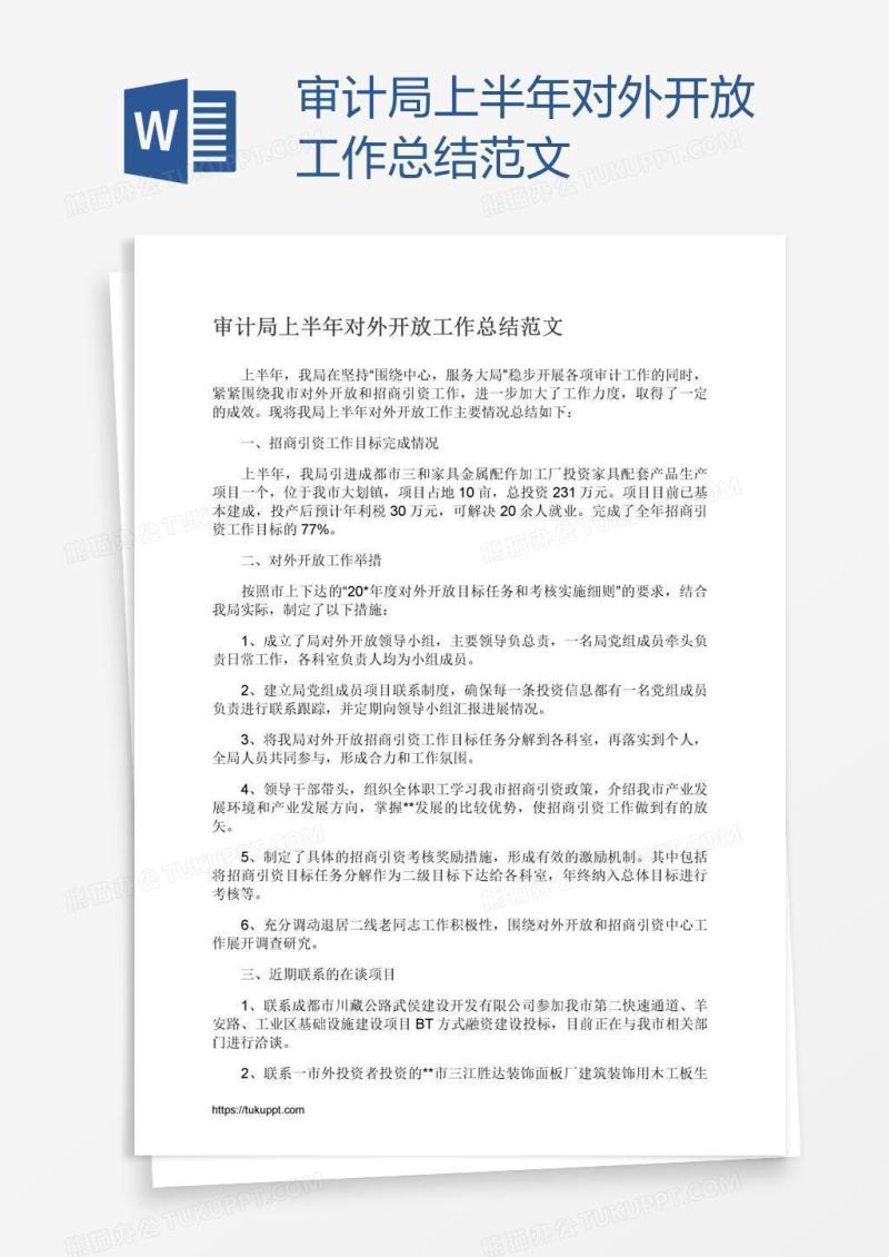 审计局上半年对外开放工作总结范文