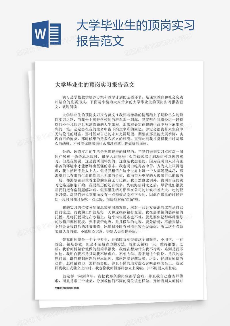 大学毕业生的顶岗实习报告范文