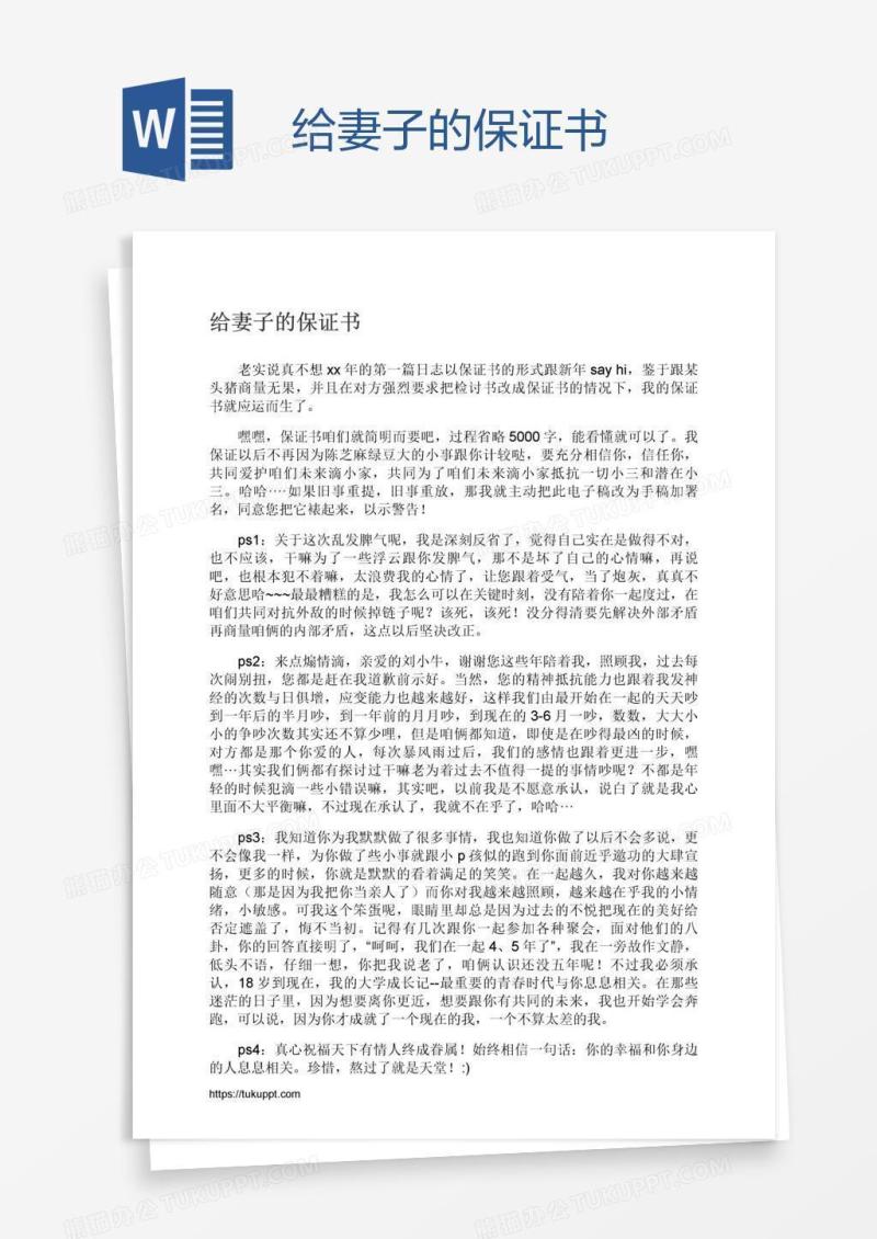给妻子的保证书