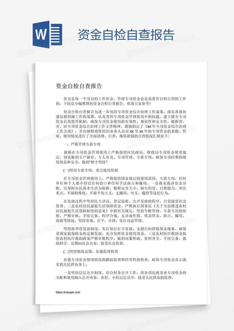 资金自检自查报告