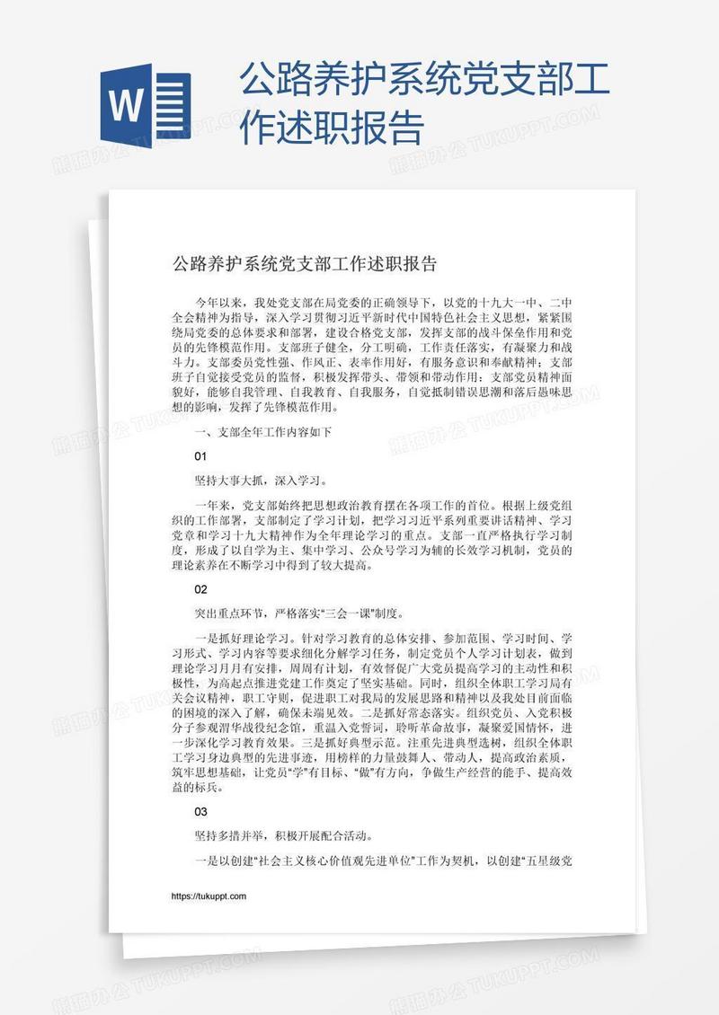 公路养护系统党支部工作述职报告