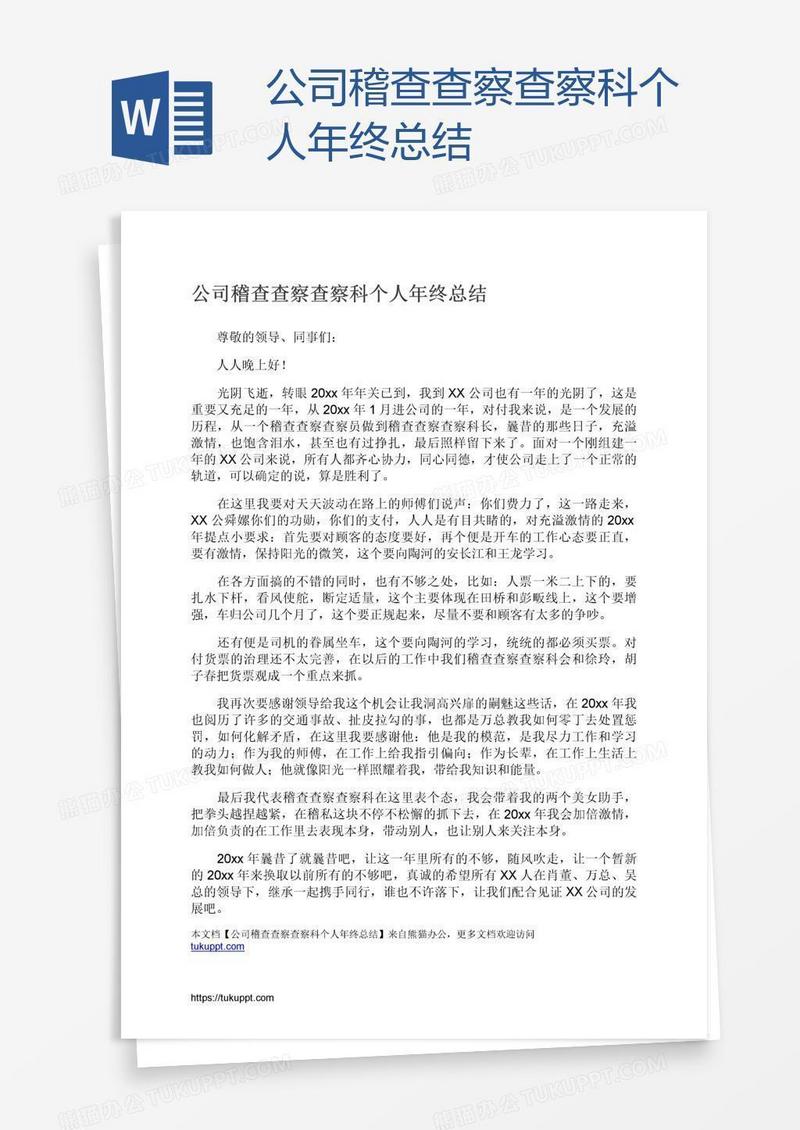 公司稽查查察查察科个人年终总结