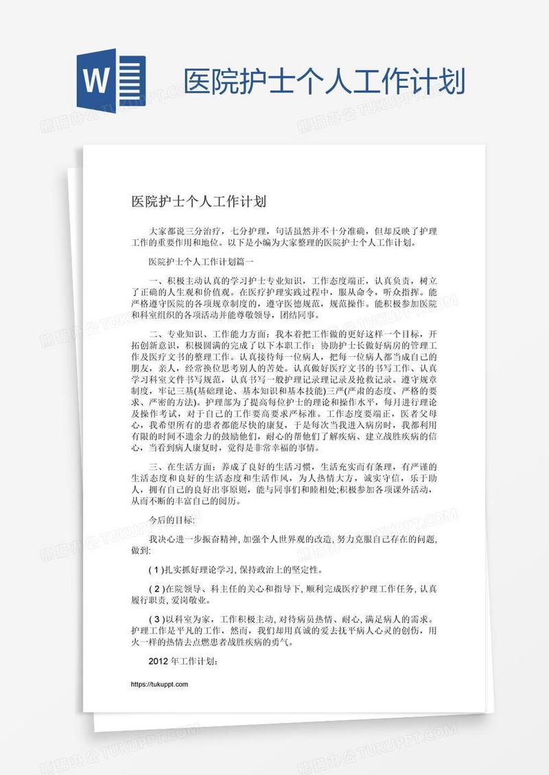 医院护士个人工作计划