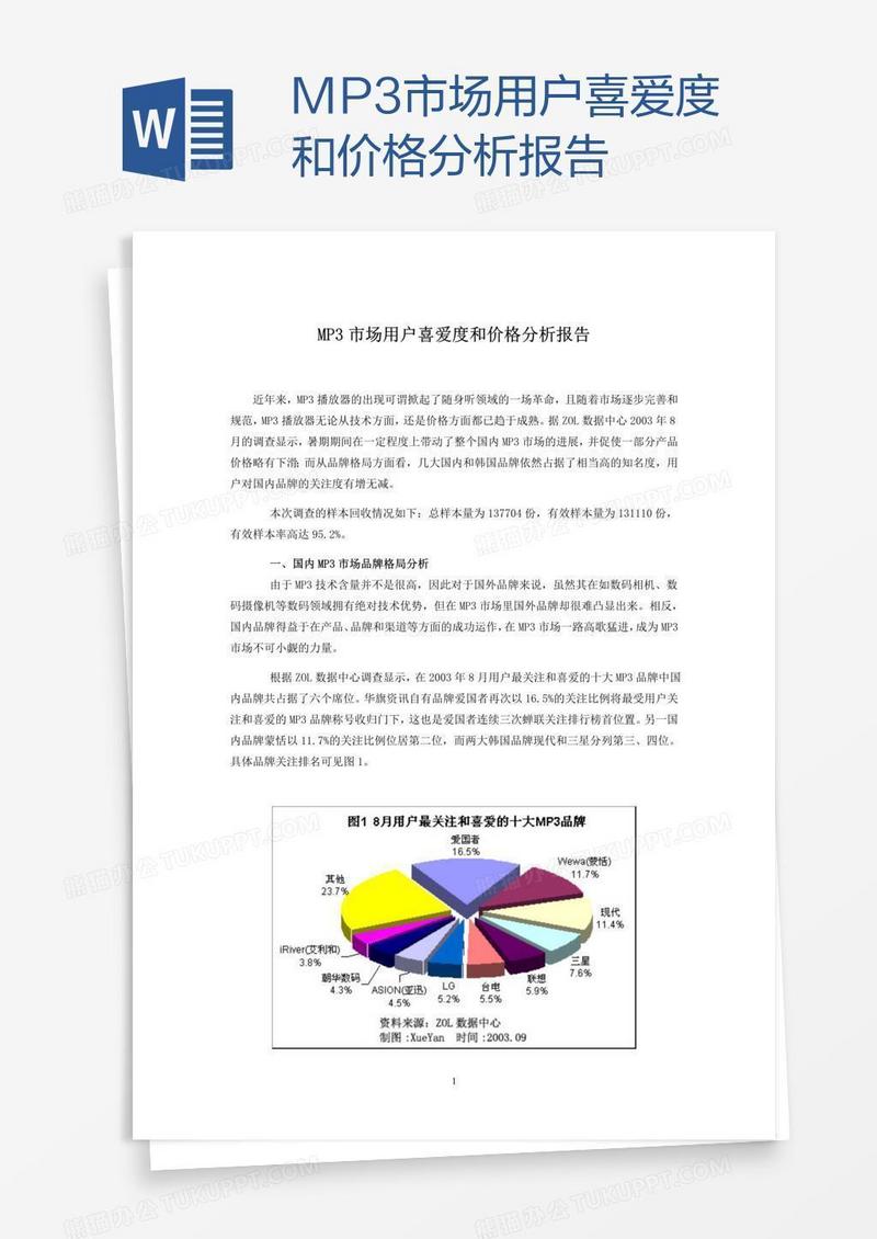 MP3市场用户喜爱度和价格分析报告