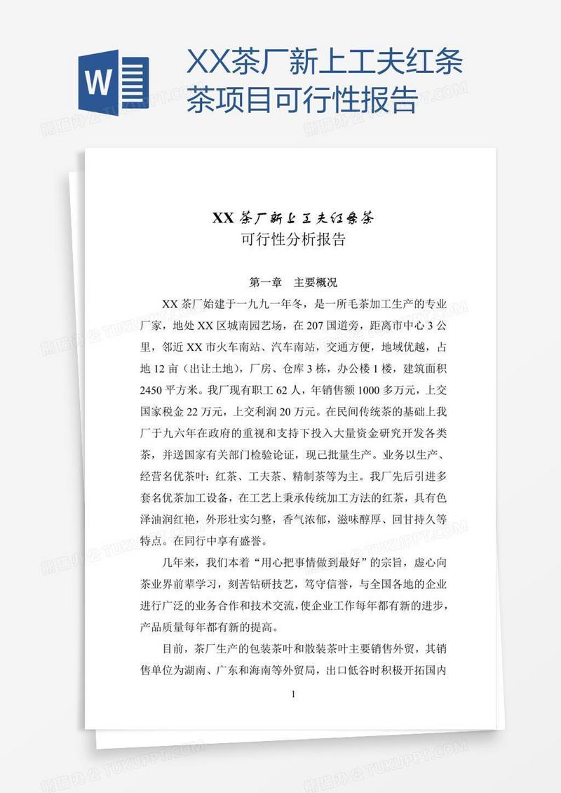 XX茶厂新上工夫红条茶项目可行性报告