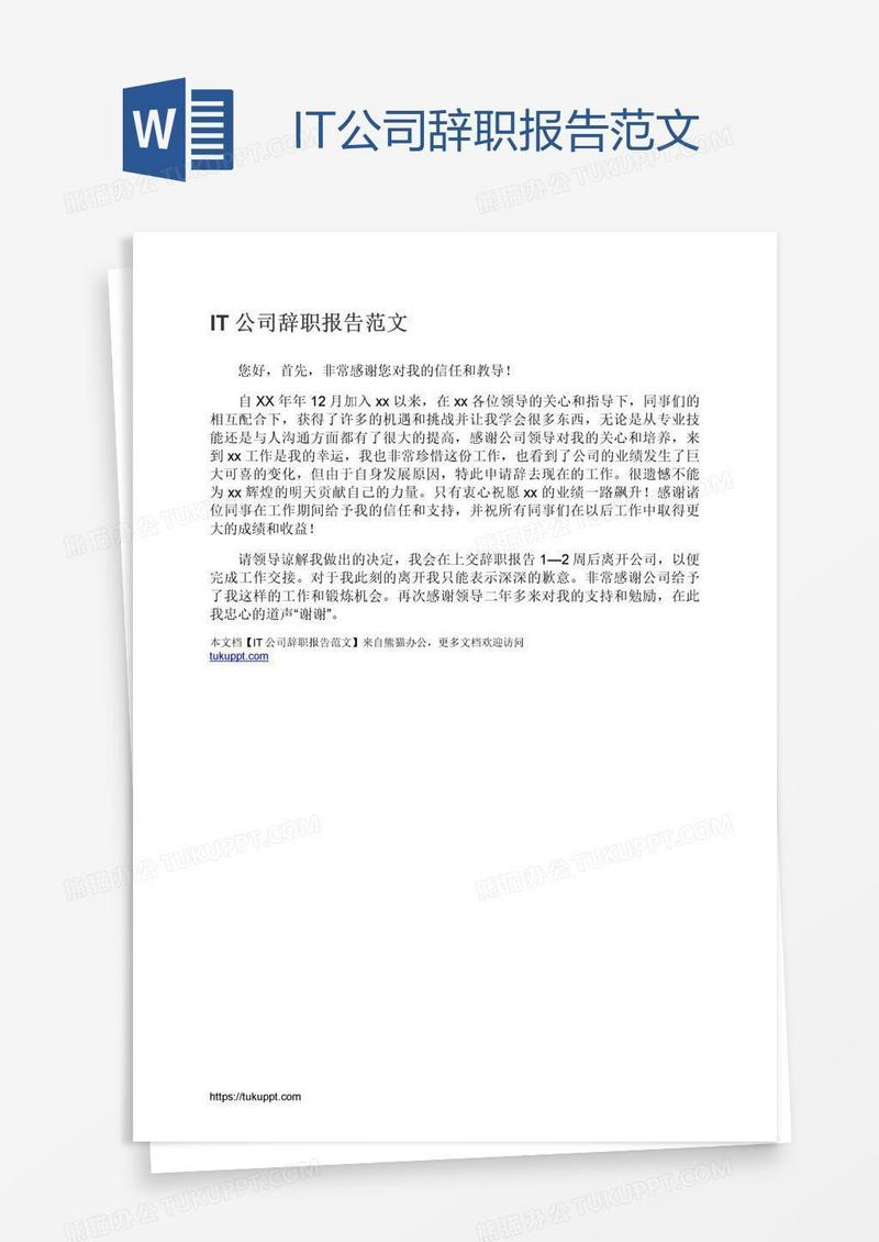 IT公司辞职报告范文