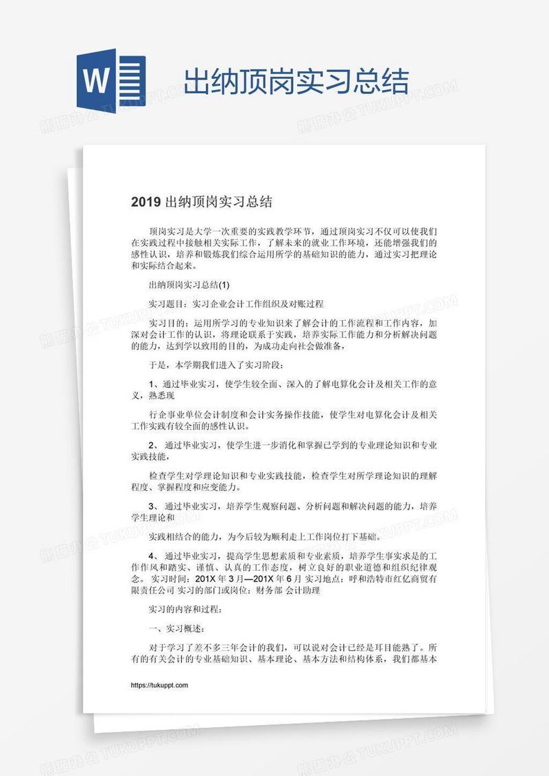 出纳顶岗实习总结