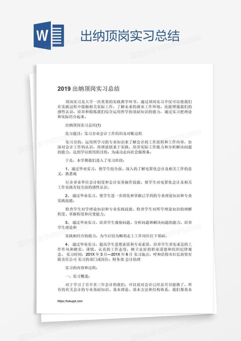 出纳顶岗实习总结