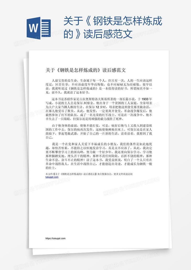关于《钢铁是怎样炼成的》读后感范文