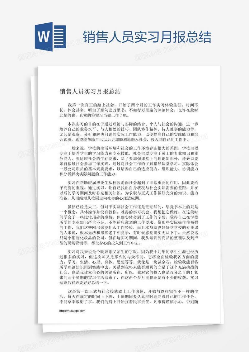 销售人员实习月报总结