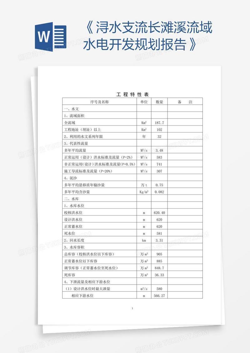 《浔水支流长滩溪流域水电开发规划报告》