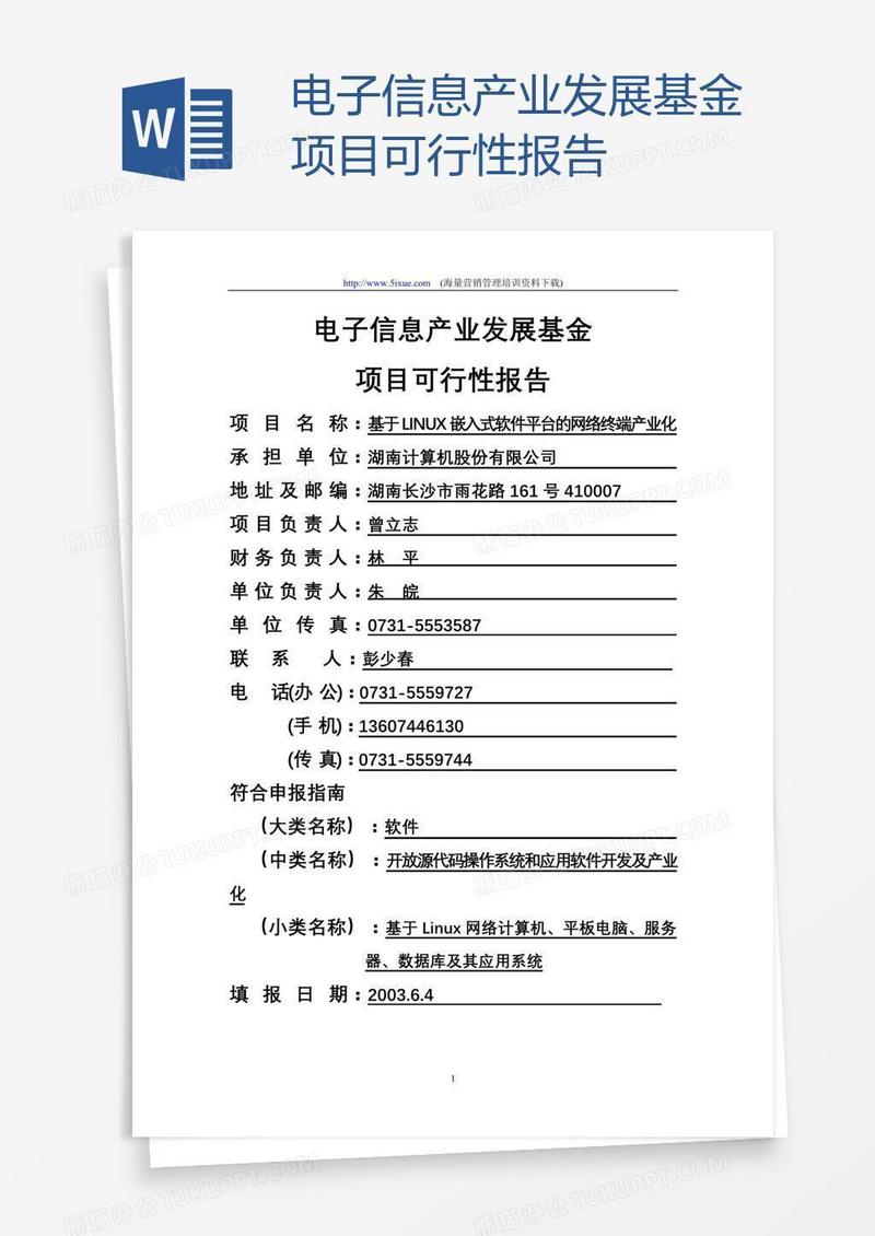 电子信息产业发展基金项目可行性报告