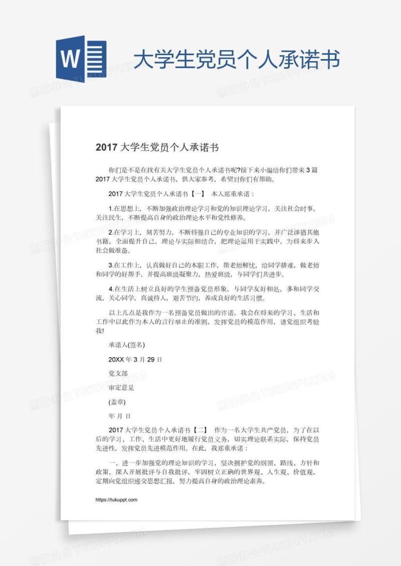 大学生党员个人承诺书