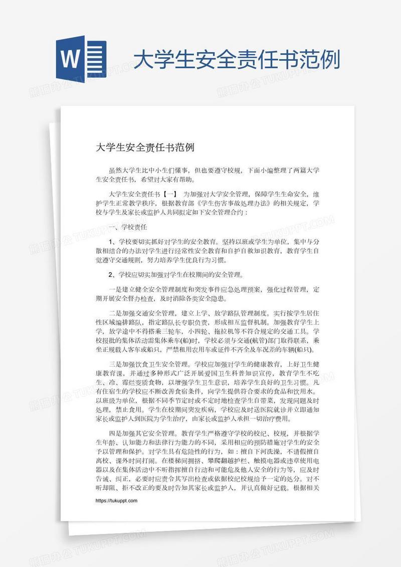 大学生安全责任书范例