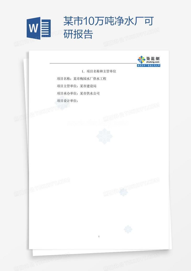 某市10万吨净水厂可研报告