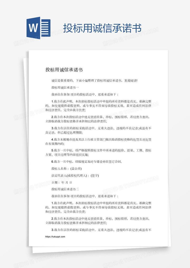 投标用诚信承诺书