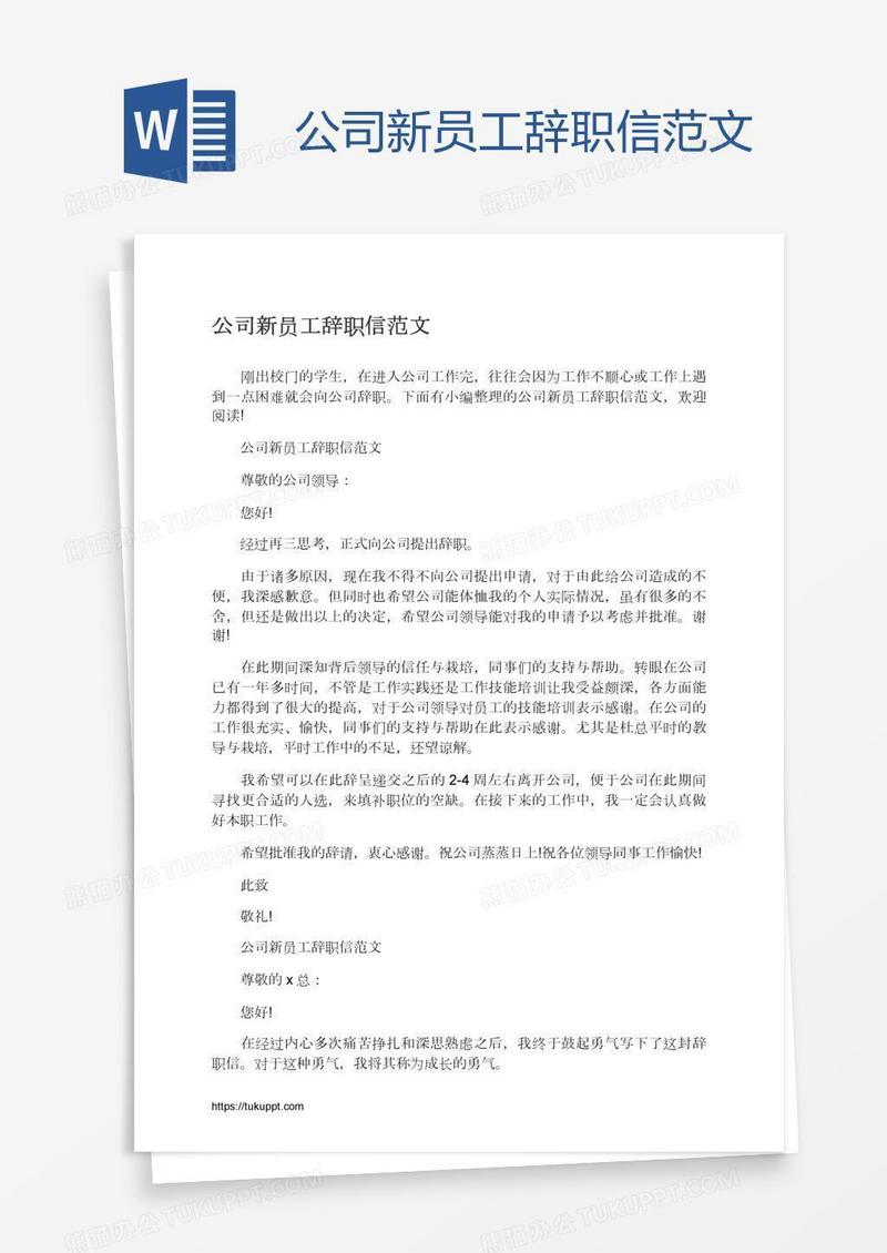 公司新员工辞职信范文