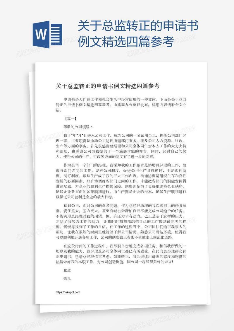 关于总监转正的申请书例文精选四篇参考