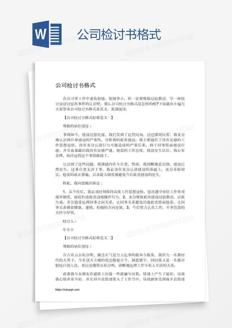 公司检讨书格式