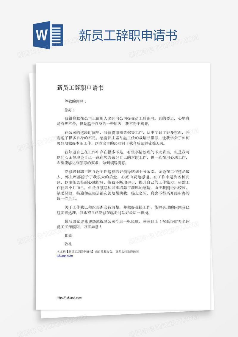 新员工辞职申请书