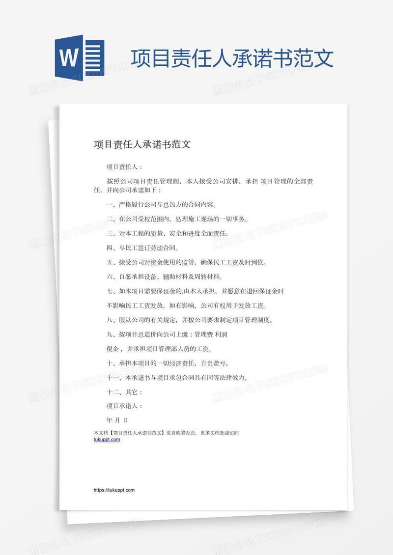 项目责任人承诺书范文