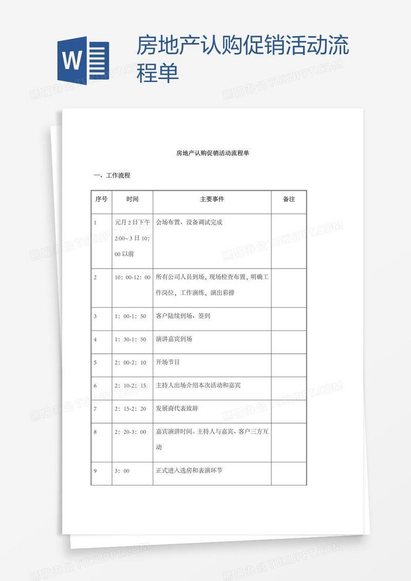 房地产认购促销活动流程单