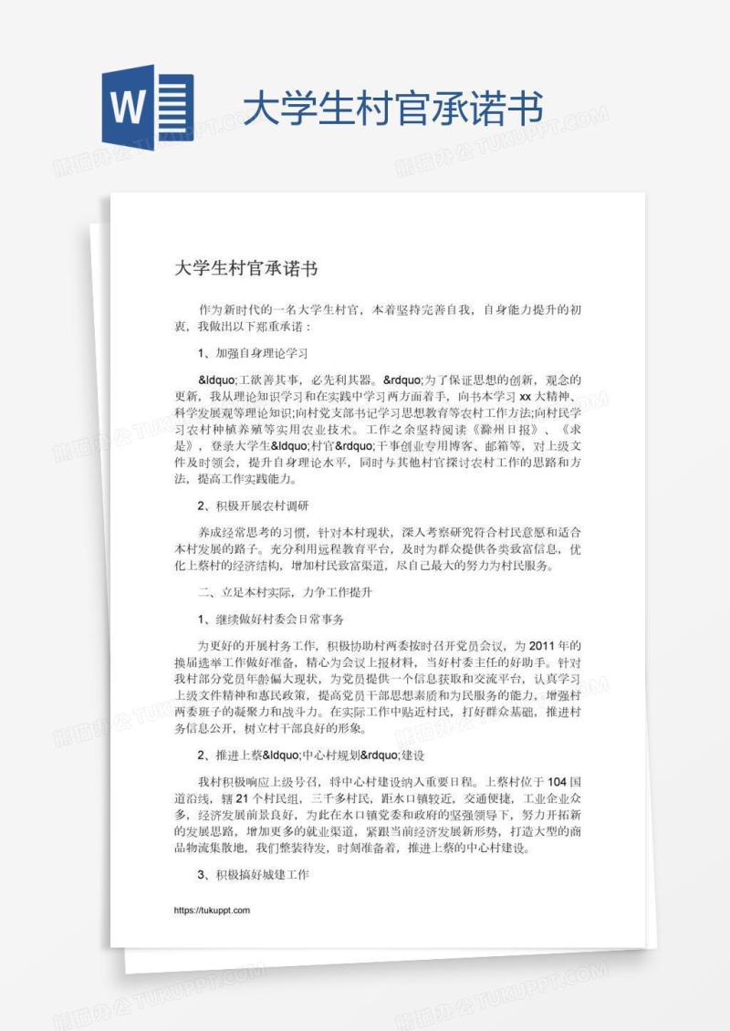 大学生村官承诺书