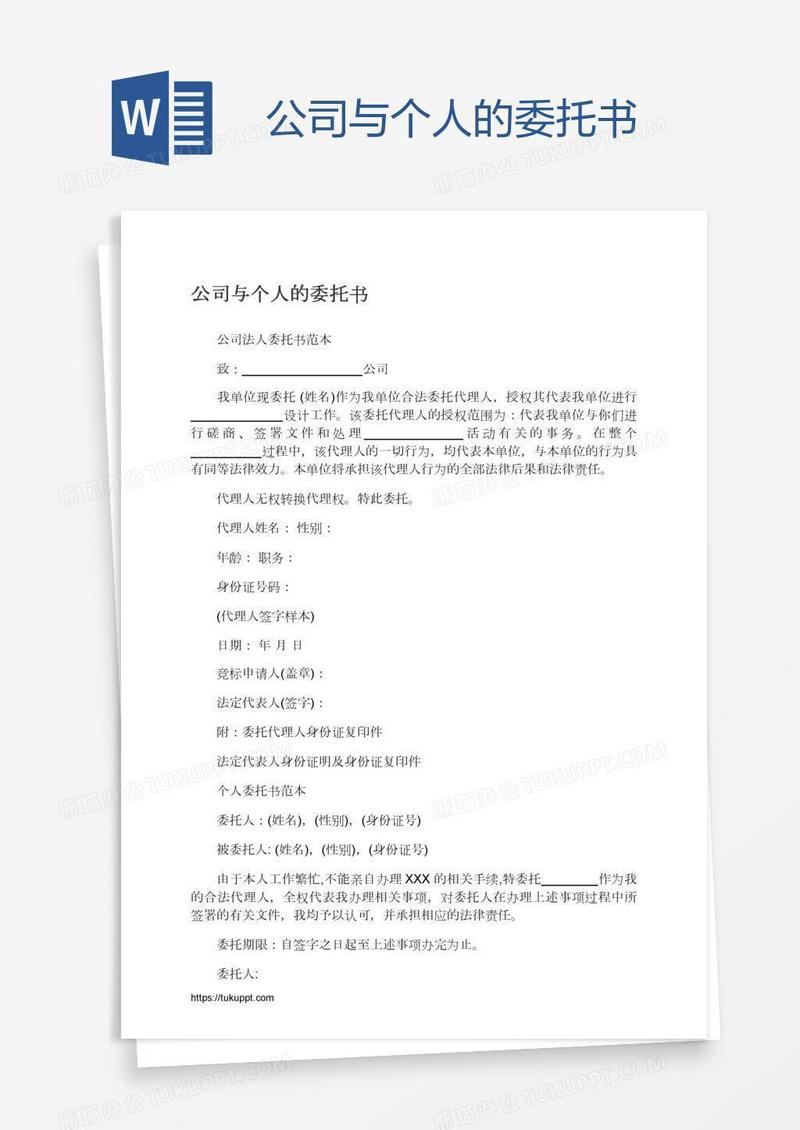 公司与个人的委托书