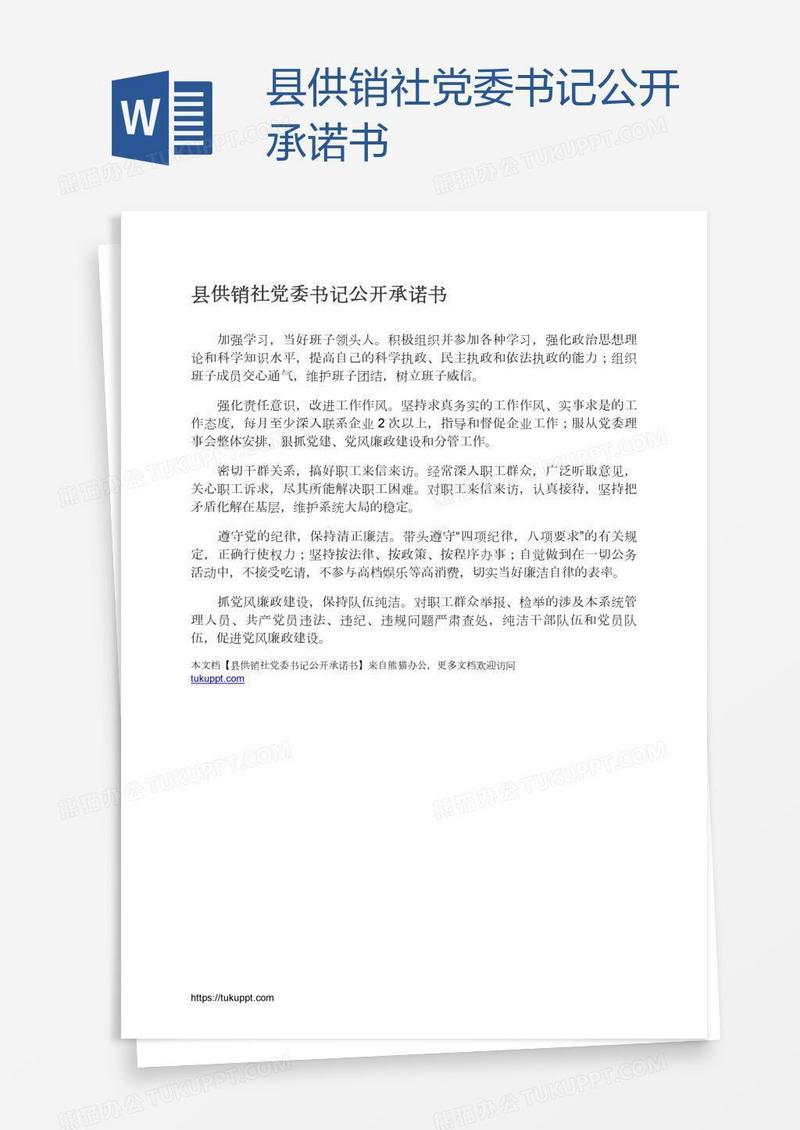 县供销社党委书记公开承诺书