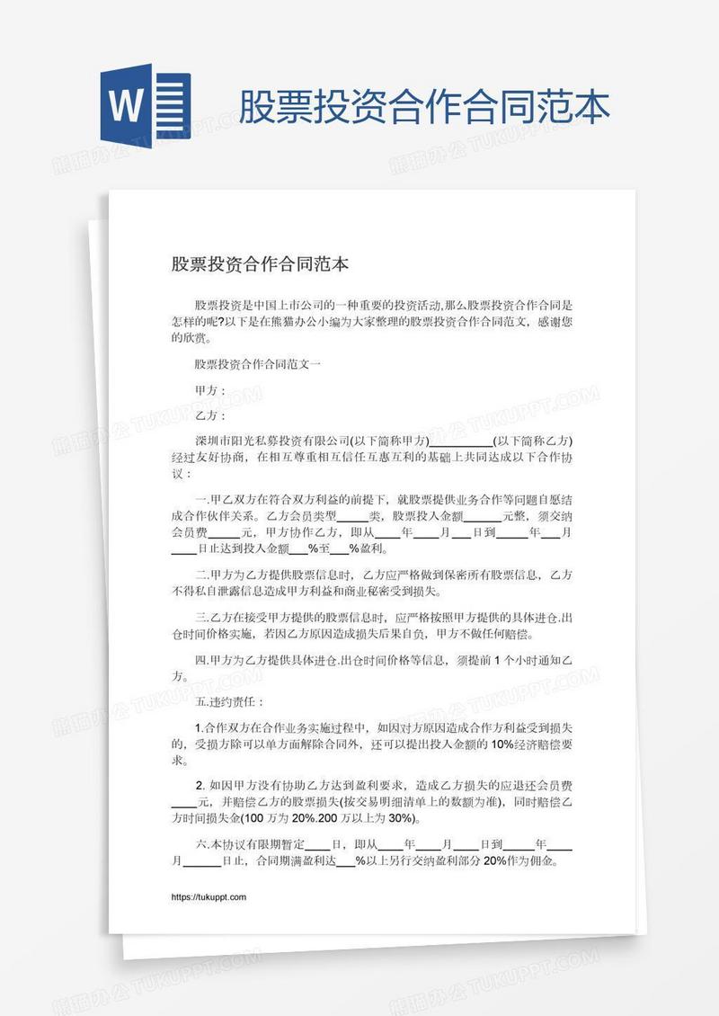 股票投资合作合同范本